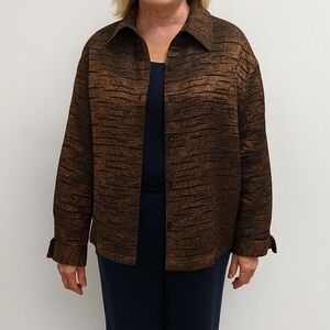 Chico's Design Brown Textured Lightweight Jacket Shirt Sz. 2‎ Large 12 Satin
